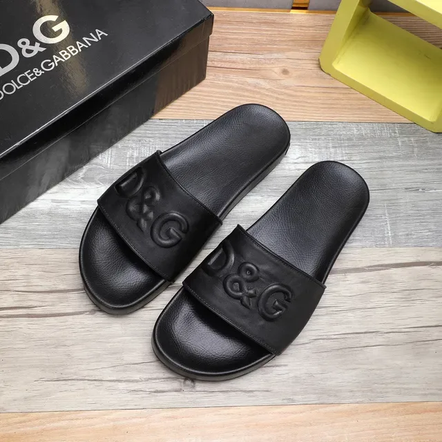 Dolce & Gabbana D&G Slide Black Embossed Monogram Strap Slippers 8