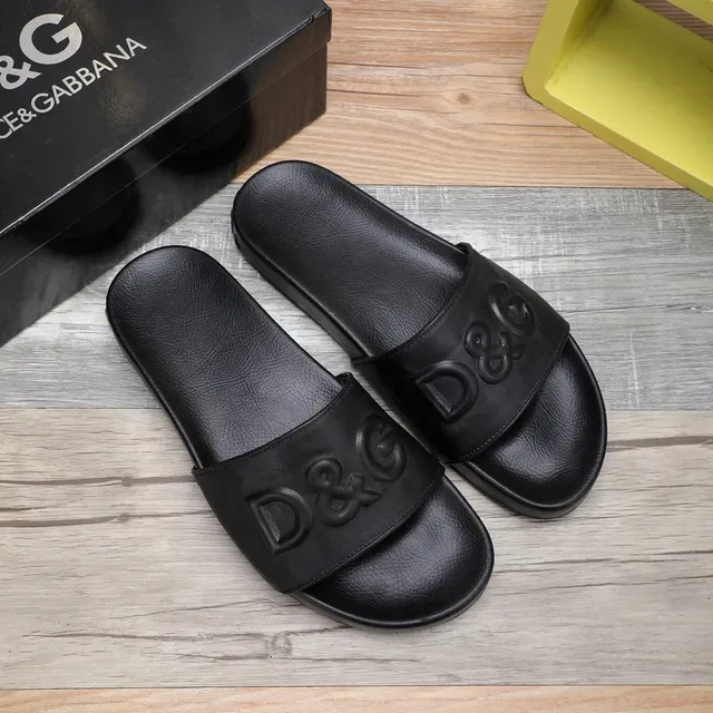 Dolce & Gabbana D&G Slide Black Embossed Monogram Strap Slippers 9