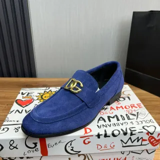 Dolce & Gabbana Loafer Blue Gold Suede Upper D&G Buckle Loafer