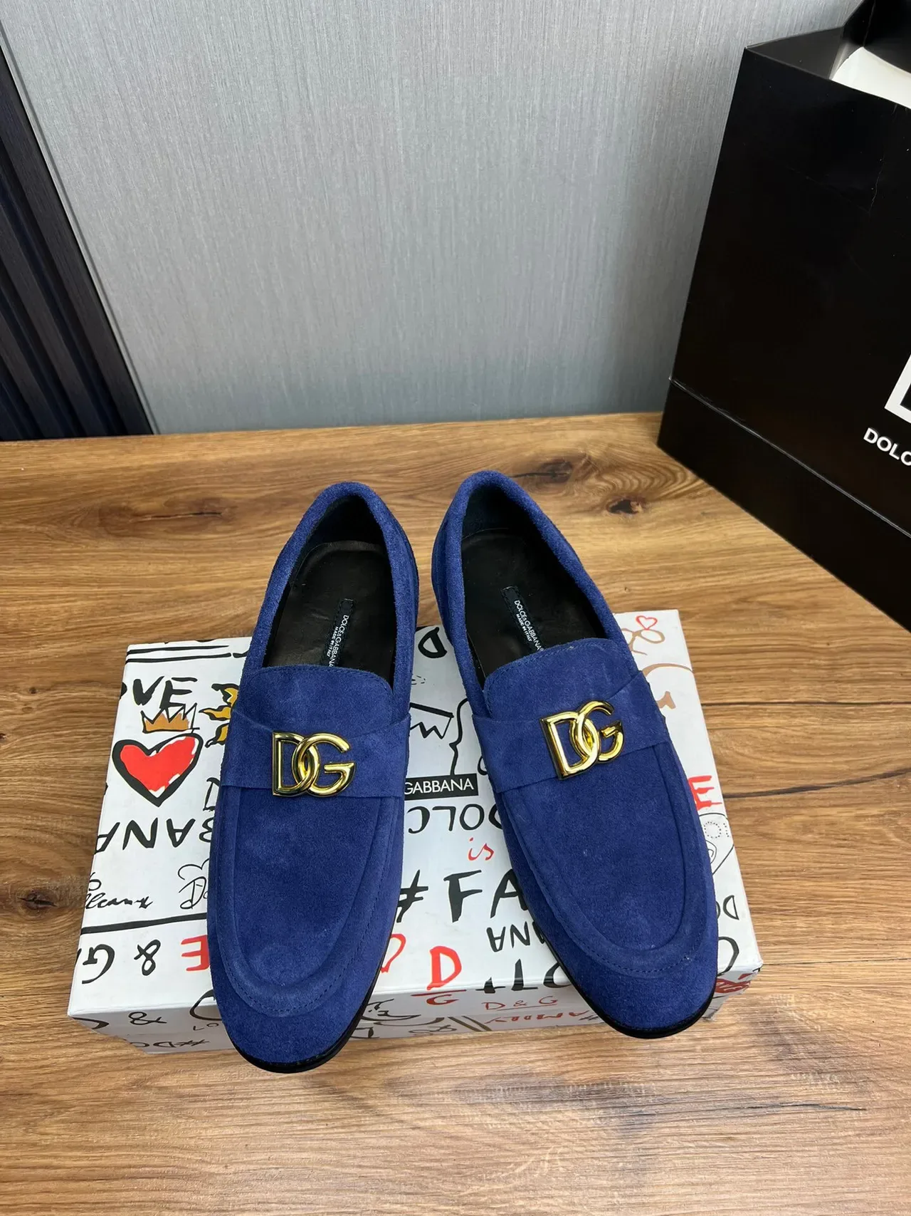 Dolce & Gabbana Loafer Bleu Doré Daim Supérieur D&G Boucle 2