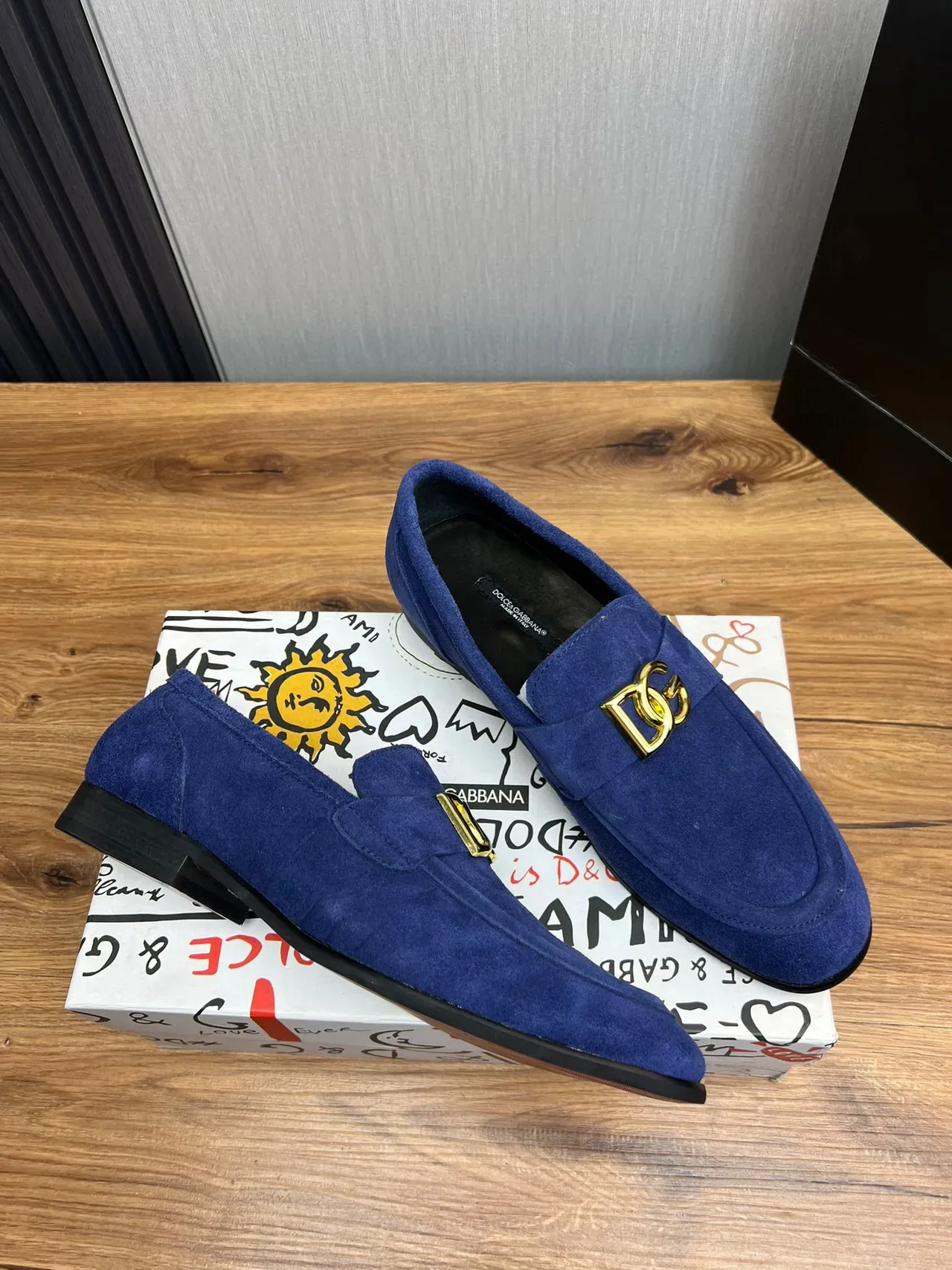 Dolce & Gabbana Loafer Bleu Doré Daim Supérieur D&G Boucle 5