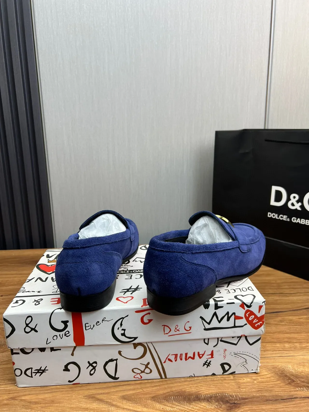 Dolce & Gabbana Loafer Bleu Doré Daim Supérieur D&G Boucle 6