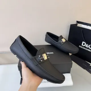 Dolce & Gabbana Portofino Black Pebbled Leather Loafers