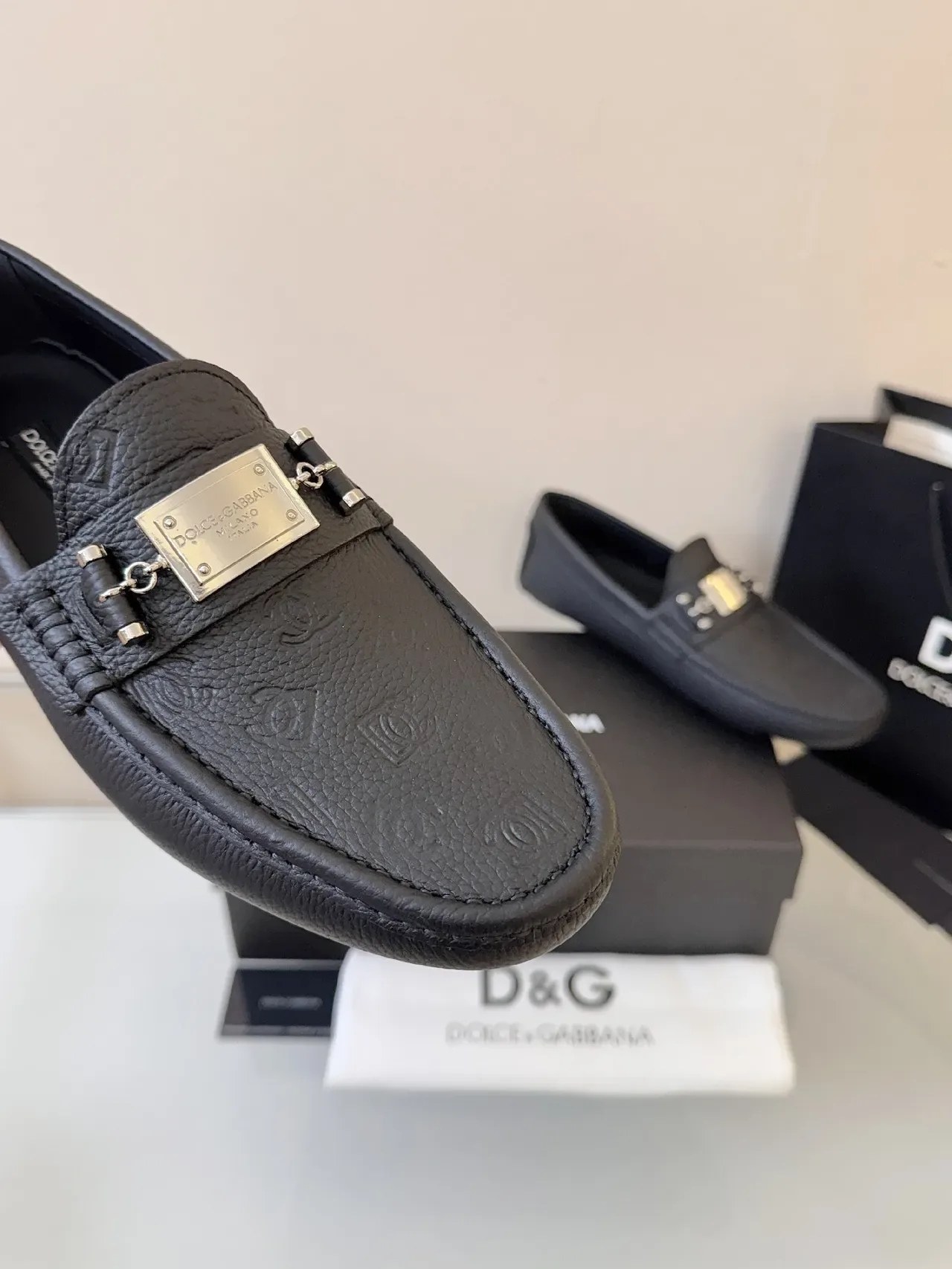 Mocassins Dolce & Gabbana Portofino de Couro Preto Granulado 3