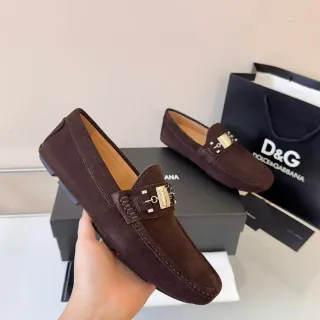 Dolce & Gabbana Portofino Brown Gold Suede Upper Metal Horsebit Buckle Loafer