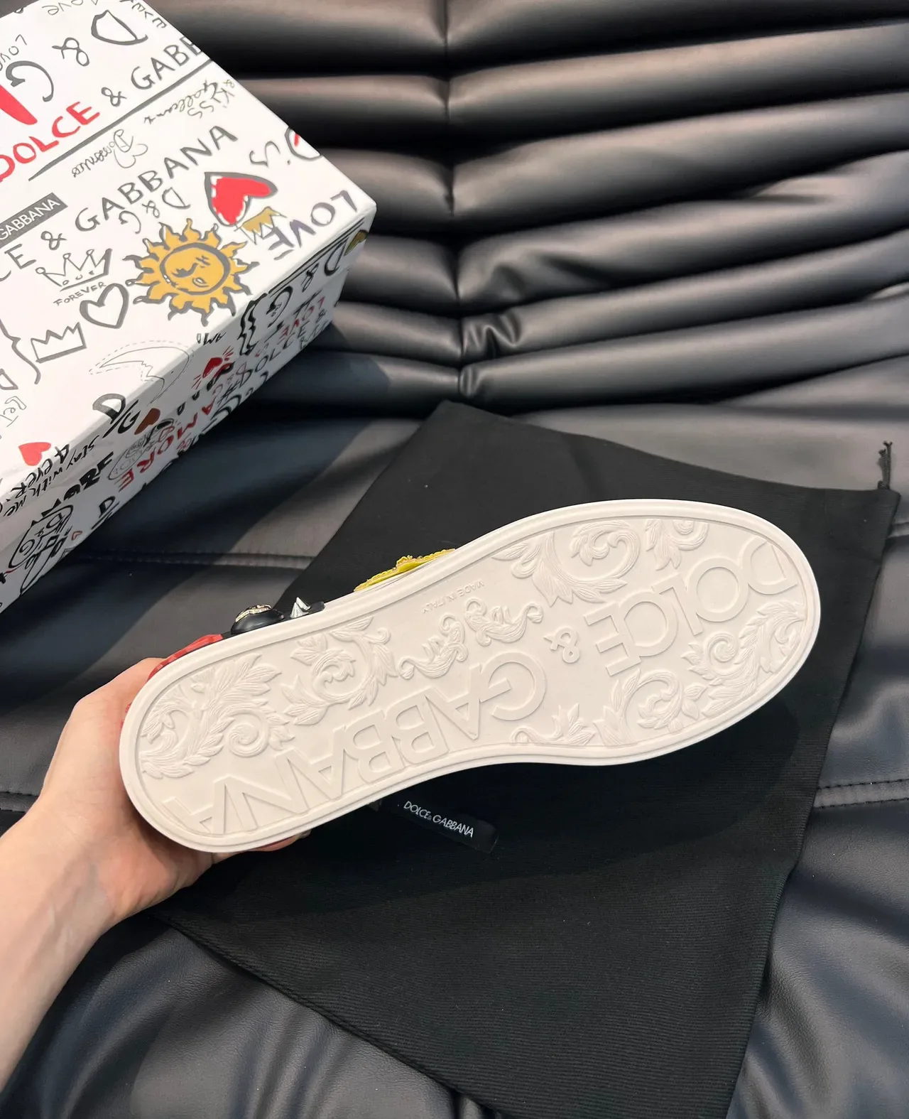 Dolce & Gabbana Portofino Graffiti-Print Studded Leather Lifestyle Sneakers 2