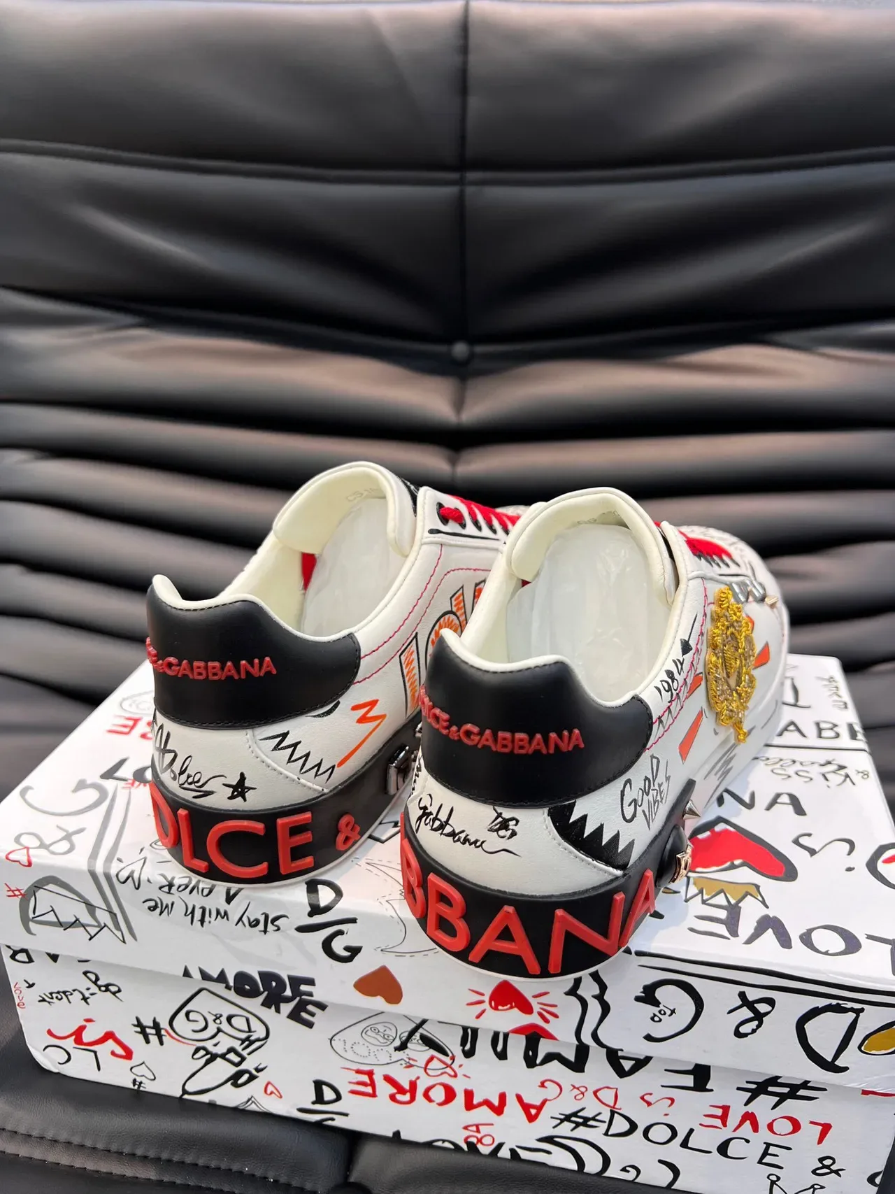 Dolce & Gabbana Portofino Graffiti-Print Studded Leather Lifestyle Sneakers 4