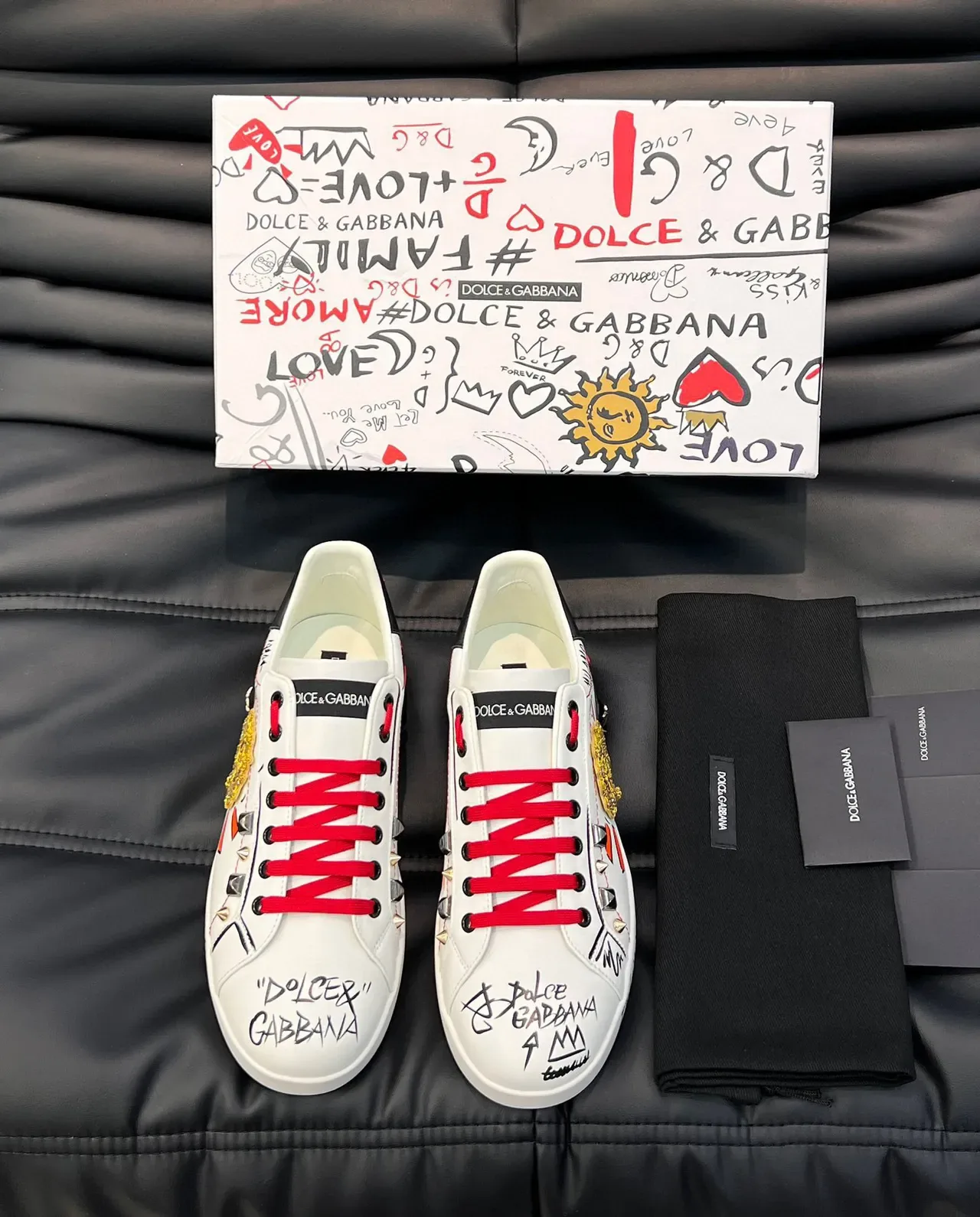 Dolce & Gabbana Portofino Graffiti-Print Studded Leather Lifestyle Sneakers 8