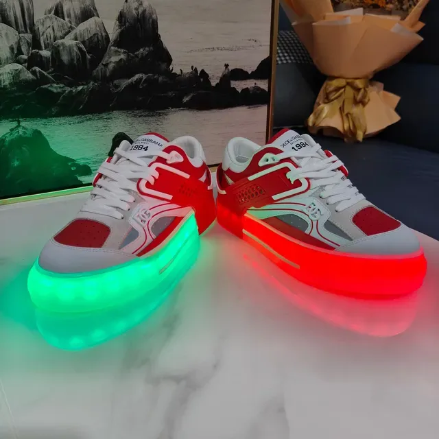 Dolce & Gabbana Red and White Layered Overlay Lifestyle Sneakers 3