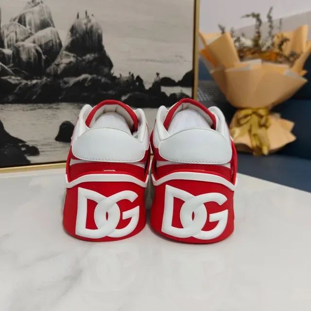 Dolce & Gabbana Red and White Layered Overlay Lifestyle Sneakers 5