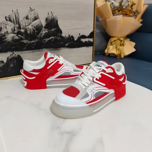 Dolce & Gabbana Red and White Layered Overlay Lifestyle Sneakers 6