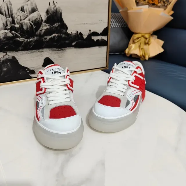 Dolce & Gabbana Red and White Layered Overlay Lifestyle Sneakers 7