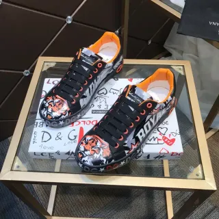 Dolce & Gabbana Tiger Print Black Orange Lifestyle Sneakers