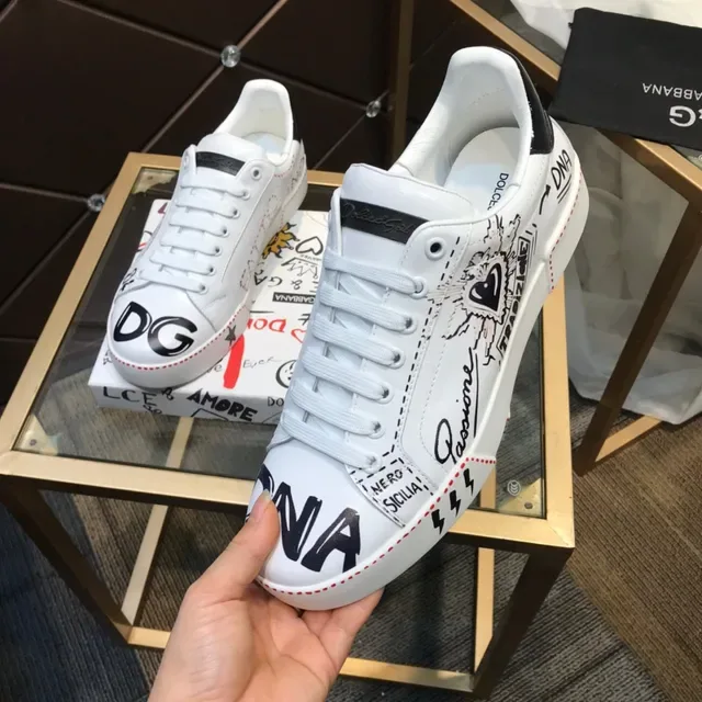 Dolce & Gabbana Sneakers lifestyle blanches noires imprimées graphiquement en cuir low-top lacets 2