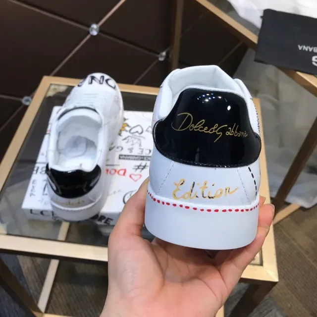 Dolce & Gabbana Sneakers lifestyle blanches noires imprimées graphiquement en cuir low-top lacets 6