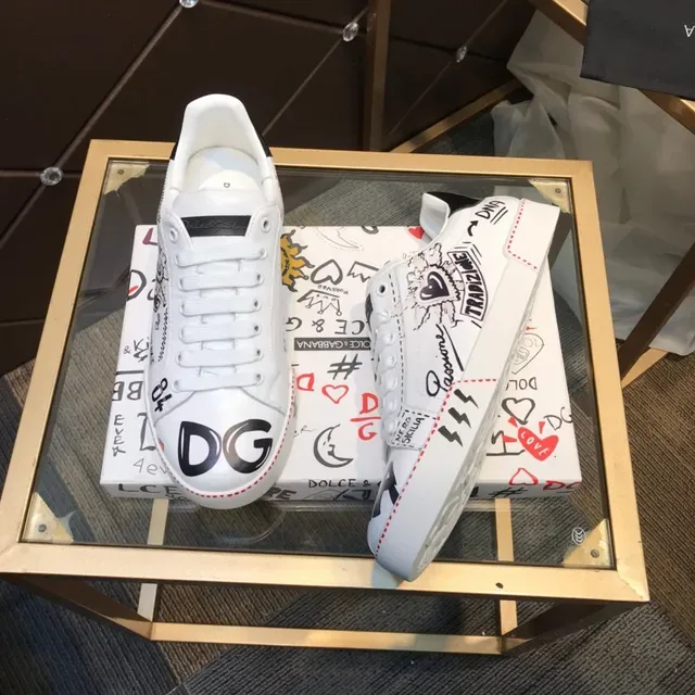 Dolce & Gabbana Sneakers lifestyle blanches noires imprimées graphiquement en cuir low-top lacets 8