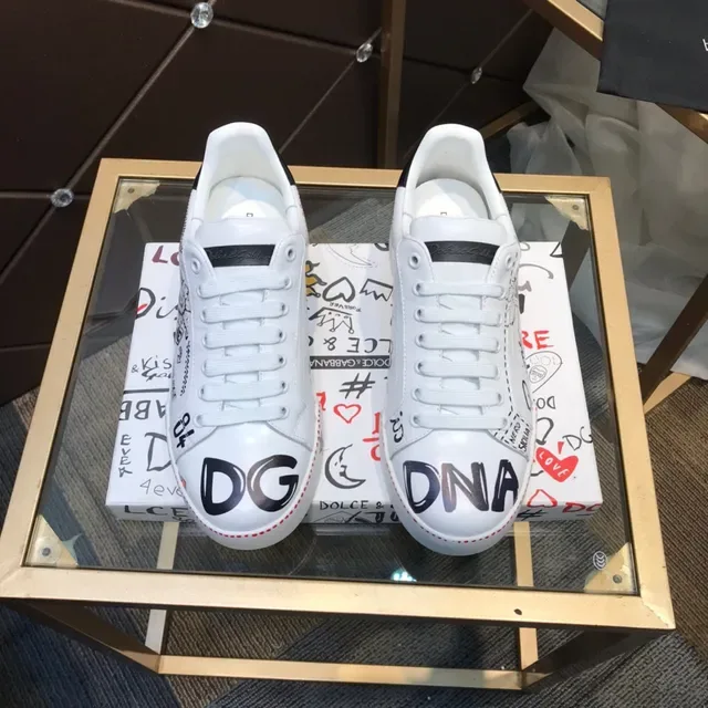 Dolce & Gabbana Sneakers lifestyle blanches noires imprimées graphiquement en cuir low-top lacets 9
