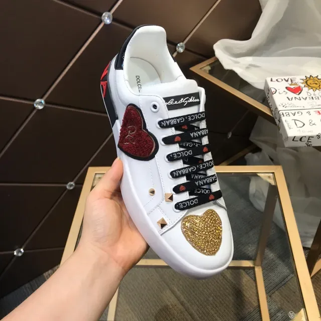 Dolce & Gabbana White Black Leather Heart Embellishments Lifestyle Sneakers 2