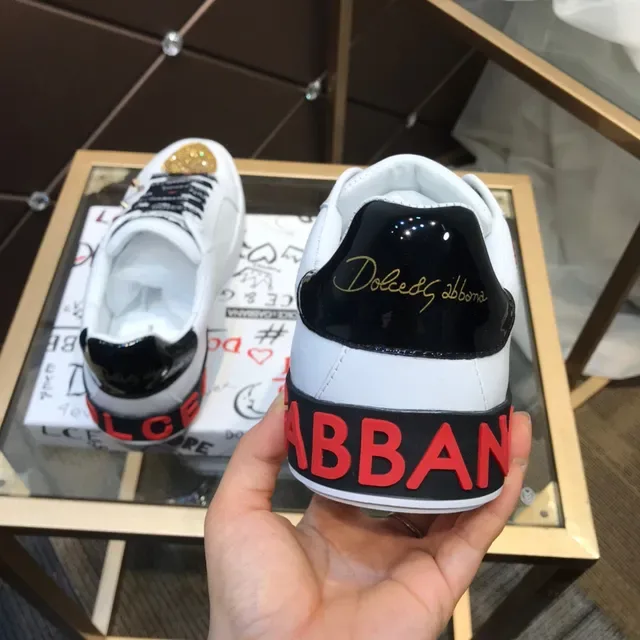 Dolce & Gabbana White Black Leather Heart Embellishments Lifestyle Sneakers 6