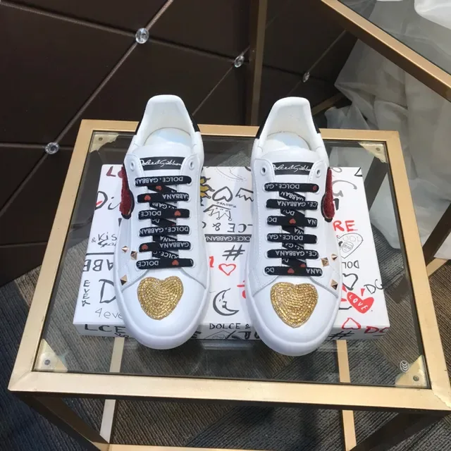 Dolce & Gabbana White Black Leather Heart Embellishments Lifestyle Sneakers 9