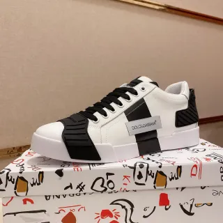 Dolce & Gabbana White Black Leather Upper Rubber Overlays Lifestyle Sneakers