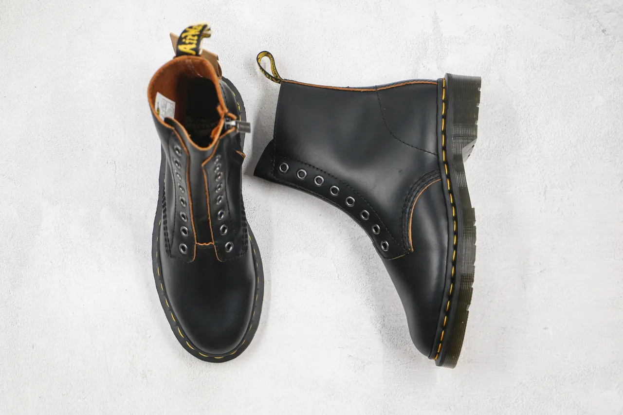Dr. Martens 1460 Black Smooth Leather 8-Eyelet Side-Zip Martin Boots 8