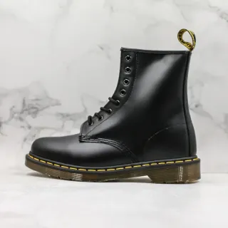 Dr. Martens 1460 Black Smooth Leather Yellow Stitch Martin Boots