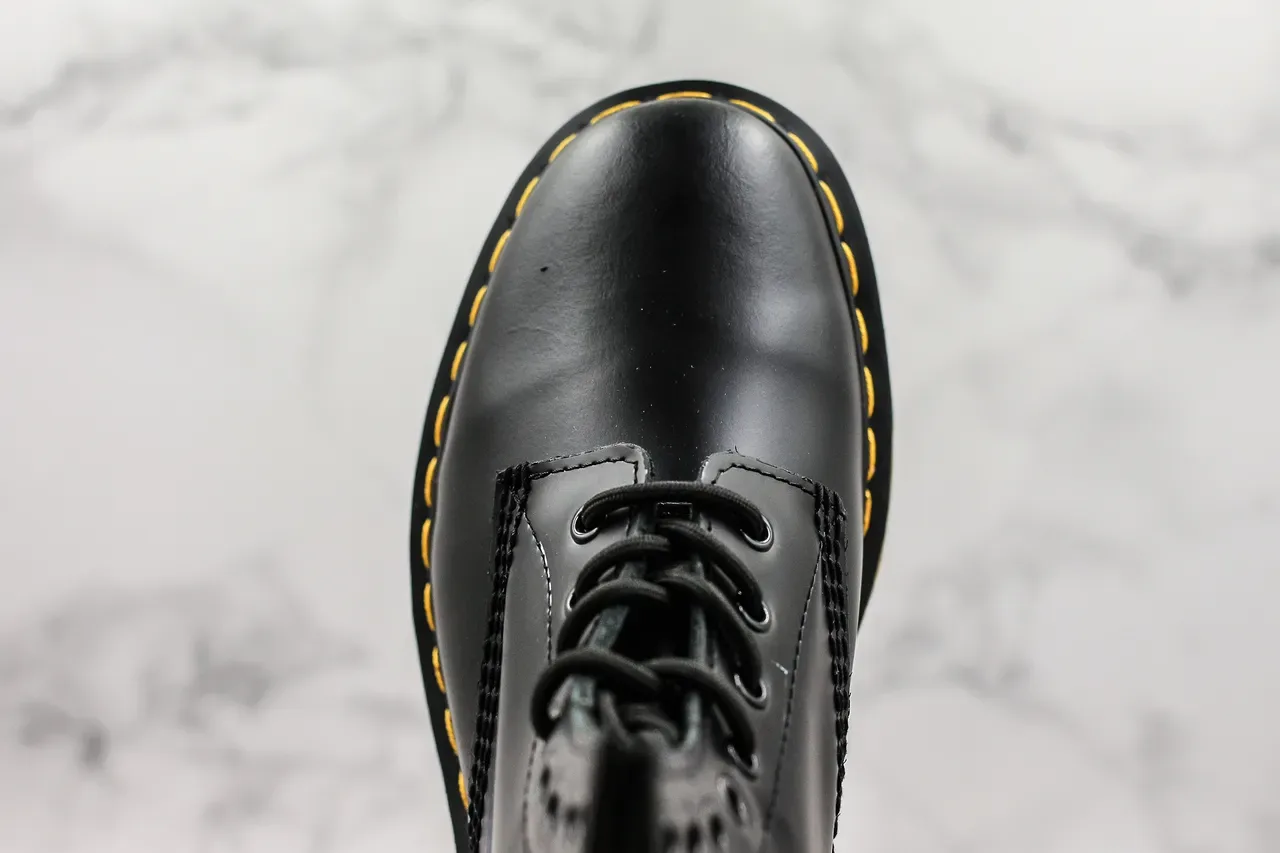 Dr. Martens 1460 Black Smooth Leather Yellow Stitch Martin Boots 5