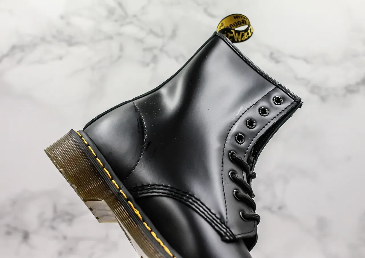 Dr. Martens 1460 Black Smooth Leather Yellow Stitch Martin Boots 7
