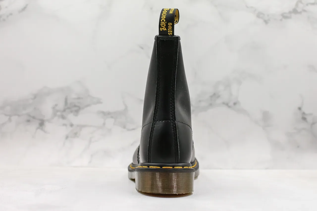 Dr. Martens 1460 Black Smooth Leather Yellow Stitch Martin Boots 9
