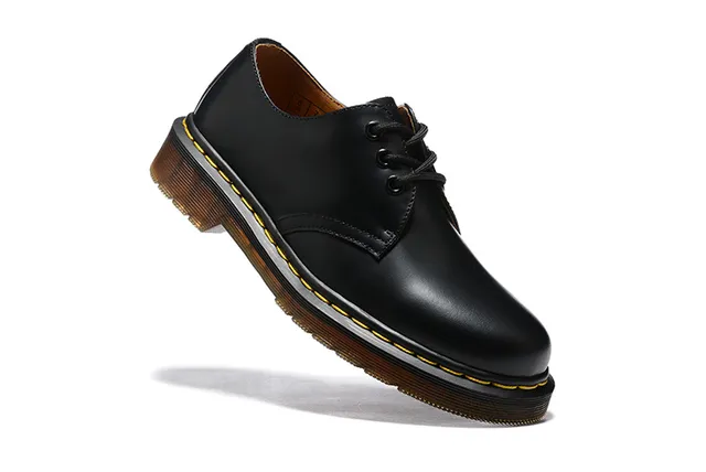 Dr. Martens 1461 Noir Marron Cuir lisse Couture Welt Jaune Chaussures Oxford 2