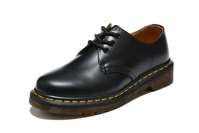 Dr. Martens 1461 Noir Marron Cuir lisse Couture Welt Jaune Chaussures Oxford 3