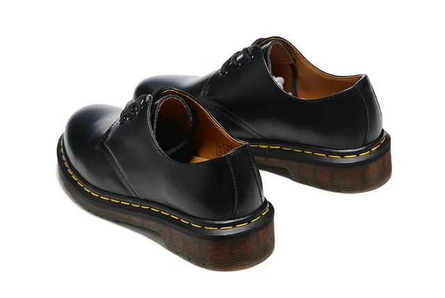 Dr. Martens 1461 Noir Marron Cuir lisse Couture Welt Jaune Chaussures Oxford 5