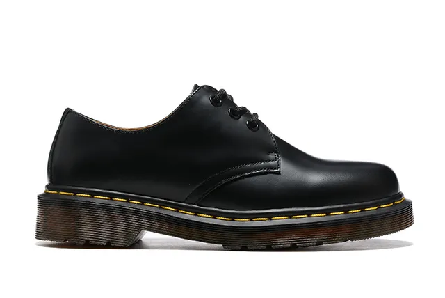 Dr. Martens 1461 Noir Marron Cuir lisse Couture Welt Jaune Chaussures Oxford 6