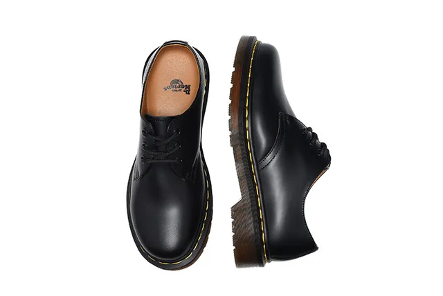 Dr. Martens 1461 Noir Marron Cuir lisse Couture Welt Jaune Chaussures Oxford 7