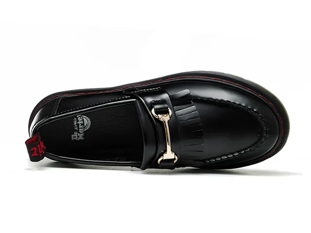 Dr. Martens 1461 أسود أحمر جلد ناعم Moc-Toe التطريز لوافر 5