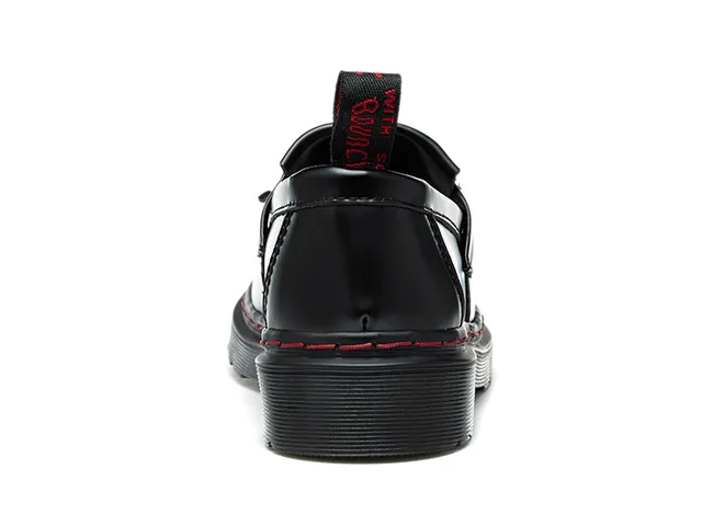 Dr. Martens 1461 أسود أحمر جلد ناعم Moc-Toe التطريز لوافر 6