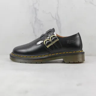 Dr. Martens Mary Jane Black Yellow T-Bar Strap Dual Gold Buckles Mary Jane Shoes