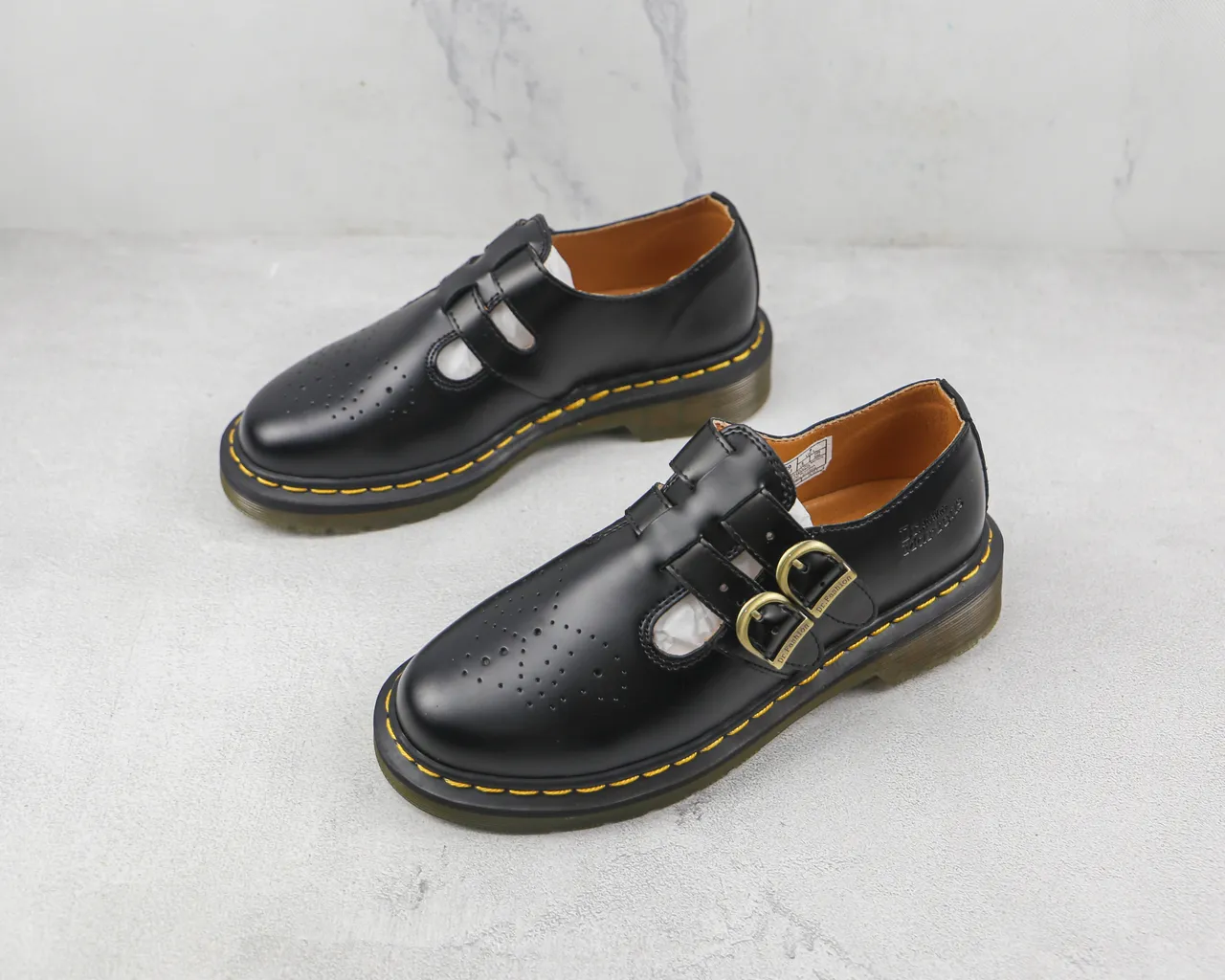 Dr. Martens Mary Jane Black Yellow T-Bar Strap Dual Gold Buckles Mary Jane Shoes 4