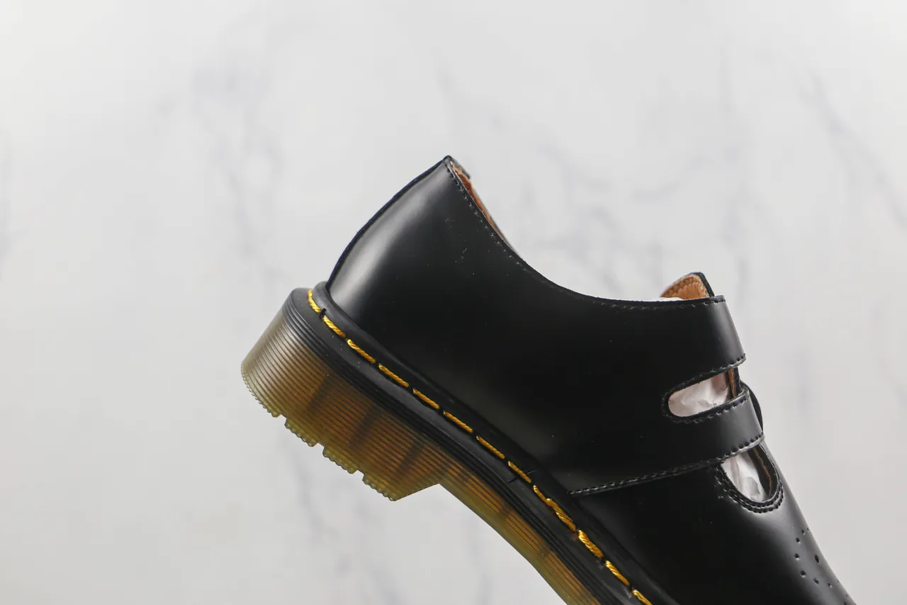 Dr. Martens Mary Jane Black Yellow T-Bar Strap Dual Gold Buckles Mary Jane Shoes 5