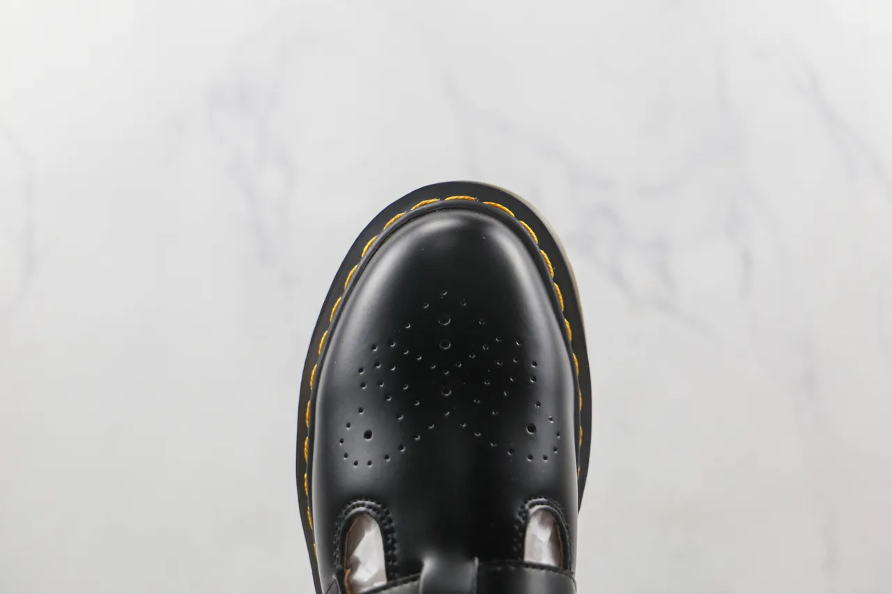 Dr. Martens Mary Jane Black Yellow T-Bar Strap Dual Gold Buckles Mary Jane Shoes 6