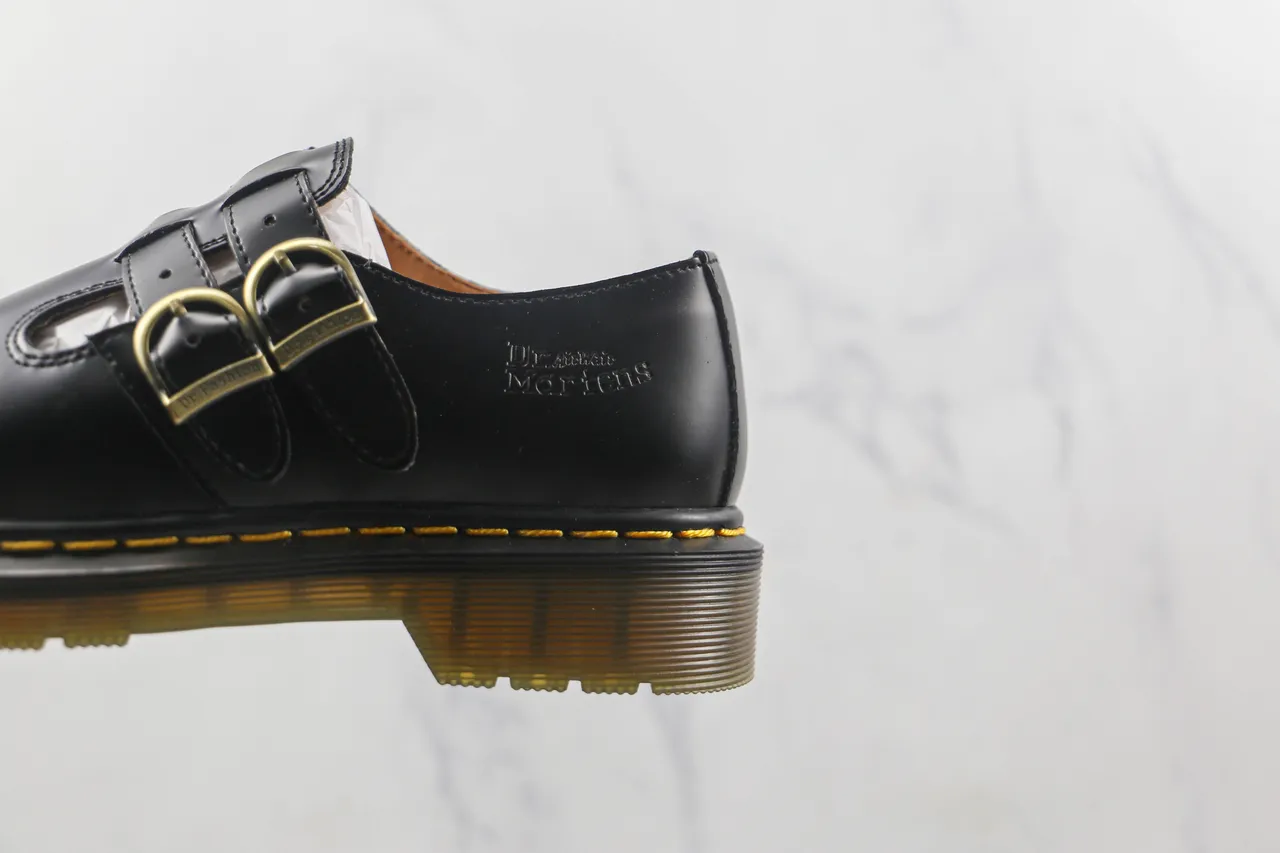 Dr. Martens Mary Jane Black Yellow T-Bar Strap Dual Gold Buckles Mary Jane Shoes 7