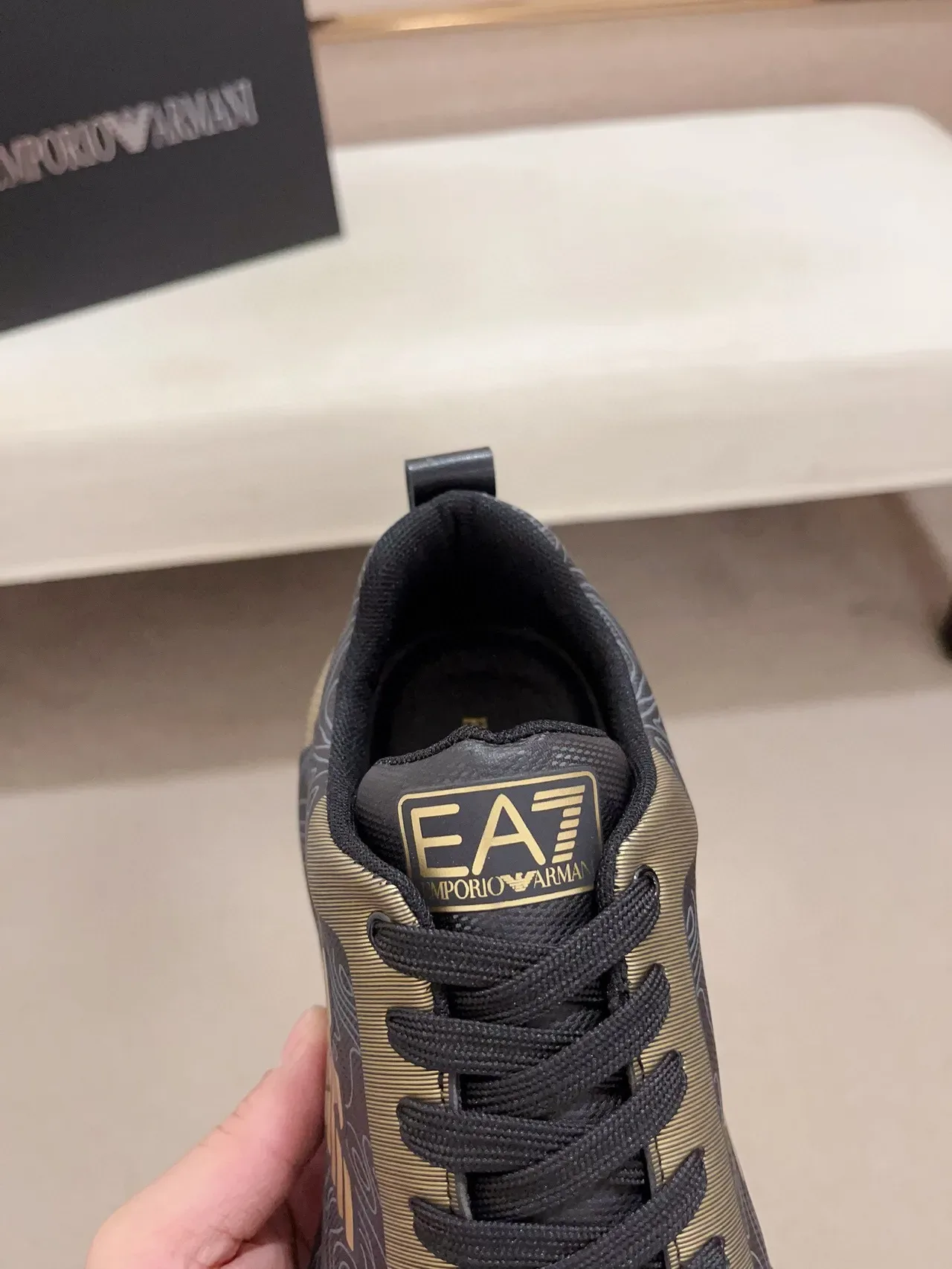 Emporio Armani Black Gold Topographic Line Print Eagle Logo Sneakers 6