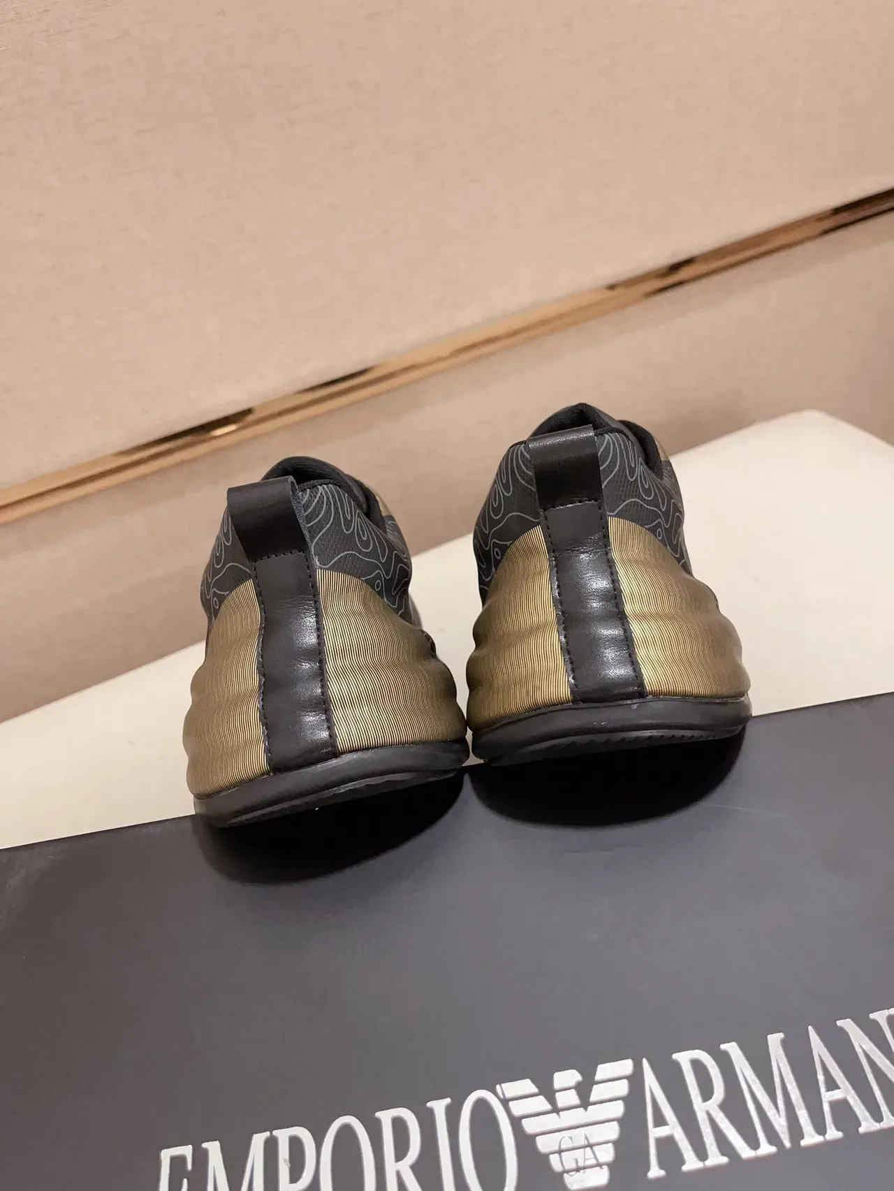 Emporio Armani Black Gold Topographic Line Print Eagle Logo Sneakers 8