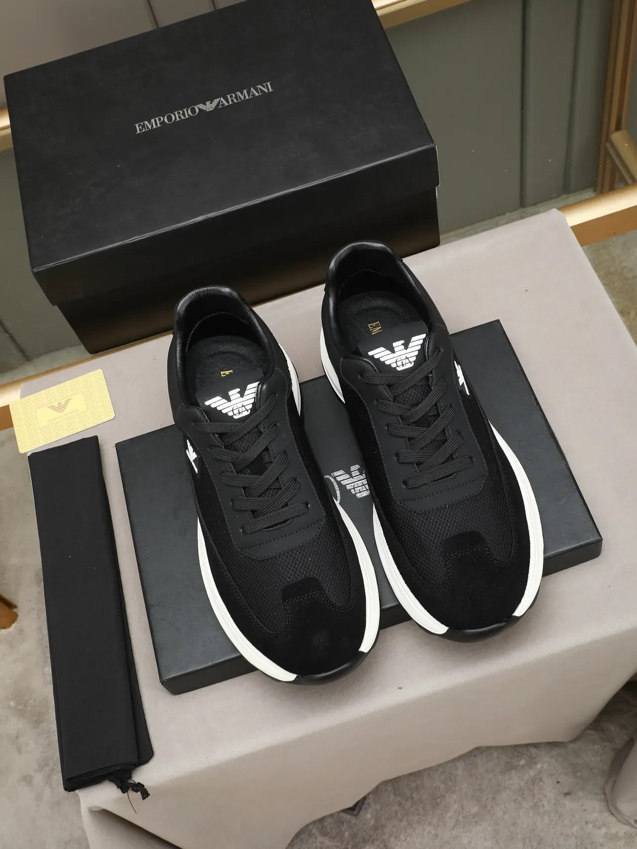 Emporio Armani Black Suede and Mesh Lifestyle Sneaker 3