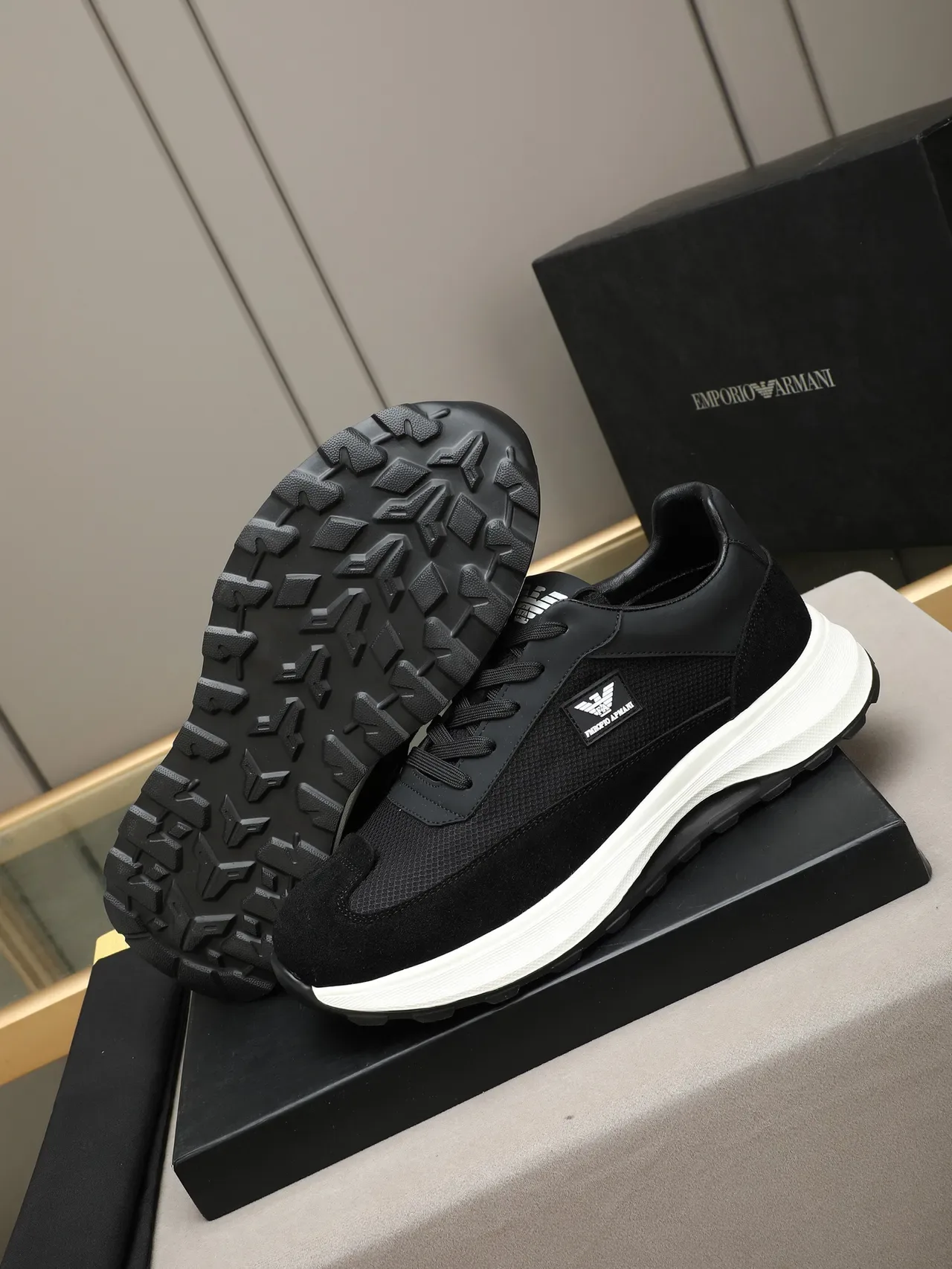 Emporio Armani Black Suede and Mesh Lifestyle Sneaker 5