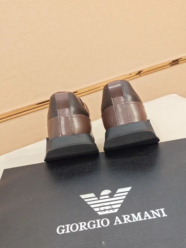 Emporio Armani Brown Black Slip-On Construction Pebbled And Smooth Leather Contrast Sneakers 3