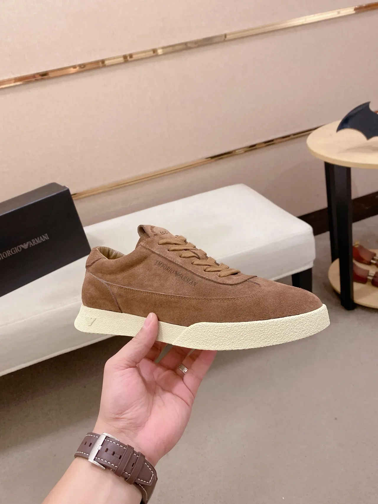 Emporio Armani Brown Suede Low-Top Lifestyle Sneakers 4