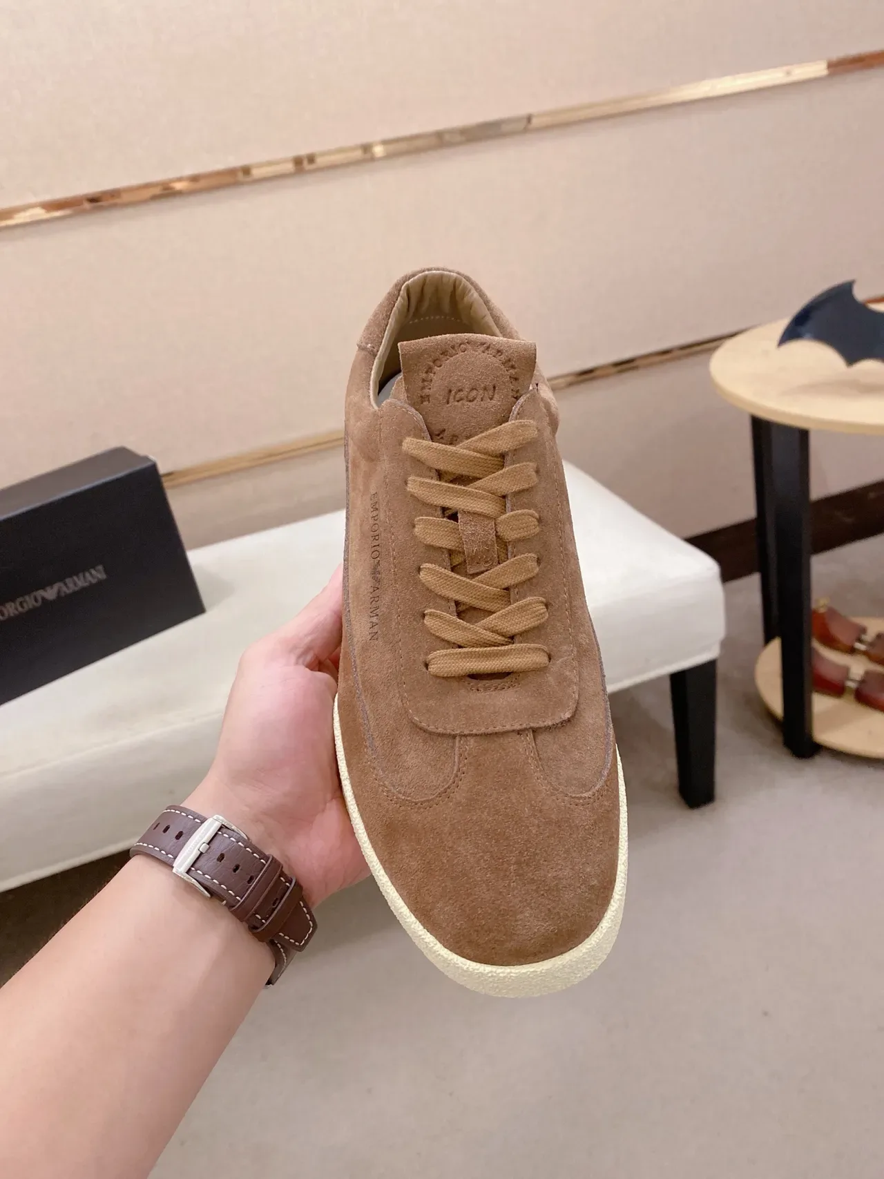 Emporio Armani Brown Suede Low-Top Lifestyle Sneakers 5