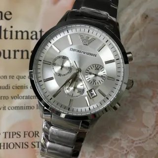 Emporio Armani Classic Chronograph Silver Dial Black Bezel Quartz Watch
